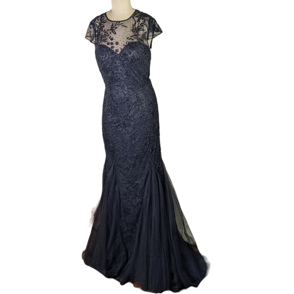long peplum evening dress GLS Navy Cap Sleeve Peplum Evening Long Dress - 3XL